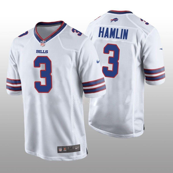 Men's Buffalo Bills #3 Damar Hamlin White Stitched Game Jersey Men's Buffalo Bills #3 Damar Hamlin White Stitched Game Jersey